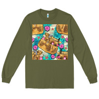 Army Green hairdresser apron and flowers with turquoise glitter seamless pattern  Long Sleeve Tee - BundleAndBundleShop