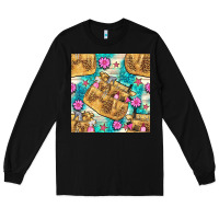 Black hairdresser apron and flowers with turquoise glitter seamless pattern  Long Sleeve Tee - BundleAndBundleShop