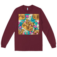 Burgundy hairdresser apron and flowers with turquoise glitter seamless pattern  Long Sleeve Tee - BundleAndBundleShop
