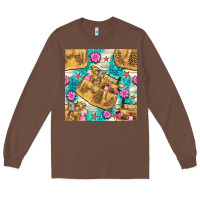 Chestnut hairdresser apron and flowers with turquoise glitter seamless pattern  Long Sleeve Tee - BundleAndBundleShop