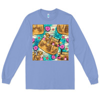 Colony Blue hairdresser apron and flowers with turquoise glitter seamless pattern  Long Sleeve Tee - BundleAndBundleShop