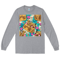 Heather Grey hairdresser apron and flowers with turquoise glitter seamless pattern  Long Sleeve Tee - BundleAndBundleShop