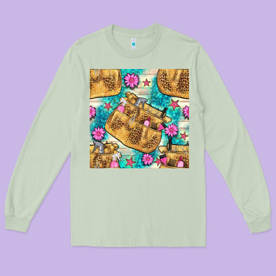 Hairdresser Apron And Flowers With Turquoise Glitter Seamless Pattern  Long Sleeve Tee Designed By Bundleandbundleshop