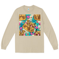 Mushroom hairdresser apron and flowers with turquoise glitter seamless pattern  Long Sleeve Tee - BundleAndBundleShop