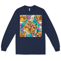 Navy hairdresser apron and flowers with turquoise glitter seamless pattern  Long Sleeve Tee - BundleAndBundleShop