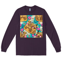 Plum hairdresser apron and flowers with turquoise glitter seamless pattern  Long Sleeve Tee - BundleAndBundleShop