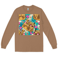Toasted Coconut hairdresser apron and flowers with turquoise glitter seamless pattern  Long Sleeve Tee - BundleAndBundleShop