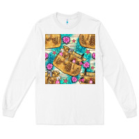 White hairdresser apron and flowers with turquoise glitter seamless pattern  Long Sleeve Tee - BundleAndBundleShop