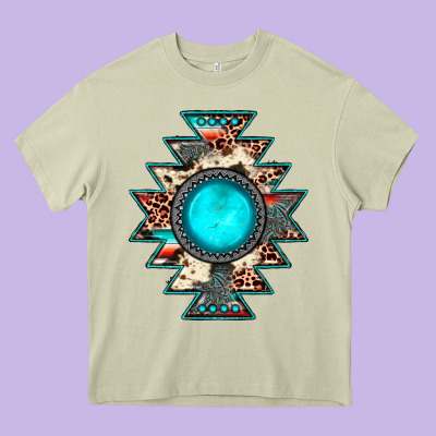 Aztec Leopard Turquoise Gemstone Heavy Core Tee Designed By Jahusdesignshop