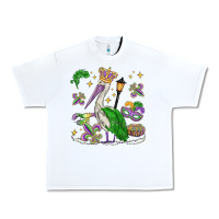 White mardi gras pelican Urban Heavy Tee - MaliasSmallBusiness