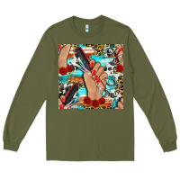 Army Green hairdresser hand scissors and roses with serape leopard and cowhide se Long Sleeve Tee - BundleAndBundleShop