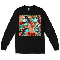 Black hairdresser hand scissors and roses with serape leopard and cowhide se Long Sleeve Tee - BundleAndBundleShop