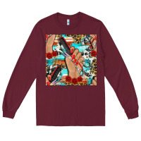 Burgundy hairdresser hand scissors and roses with serape leopard and cowhide se Long Sleeve Tee - BundleAndBundleShop