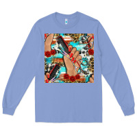 Colony Blue hairdresser hand scissors and roses with serape leopard and cowhide se Long Sleeve Tee - BundleAndBundleShop