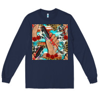 Navy hairdresser hand scissors and roses with serape leopard and cowhide se Long Sleeve Tee - BundleAndBundleShop