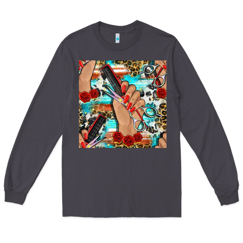 Hairdresser Hand Scissors And Roses With Serape Leopard And Cowhide Se Long Sleeve Tee by BundleAndBundleShop | Teevron