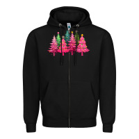 Black christmas tress with lights Zipper Hoodie - texasbilliewilder