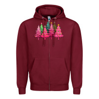 Burgundy christmas tress with lights Zipper Hoodie - texasbilliewilder