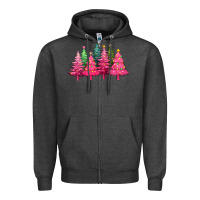 Charcoal Heather christmas tress with lights Zipper Hoodie - texasbilliewilder