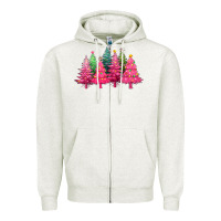 Oatmeal Heather christmas tress with lights Zipper Hoodie - texasbilliewilder