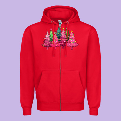 Christmas Tress With Lights Zipper Hoodie Designed By Texasbilliewilder