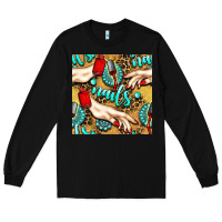 Black hand and nail polish with turquoise gemstone and leopard seamless patt Long Sleeve Tee - BundleAndBundleShop