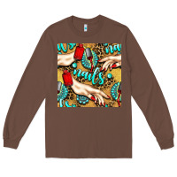 Chestnut hand and nail polish with turquoise gemstone and leopard seamless patt Long Sleeve Tee - BundleAndBundleShop