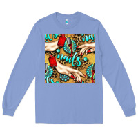 Colony Blue hand and nail polish with turquoise gemstone and leopard seamless patt Long Sleeve Tee - BundleAndBundleShop