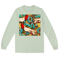 Matcha hand and nail polish with turquoise gemstone and leopard seamless patt Long Sleeve Tee - BundleAndBundleShop