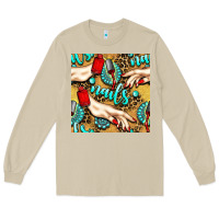 Mushroom hand and nail polish with turquoise gemstone and leopard seamless patt Long Sleeve Tee - BundleAndBundleShop