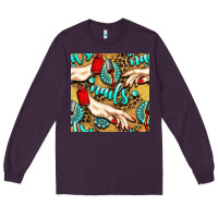 Plum hand and nail polish with turquoise gemstone and leopard seamless patt Long Sleeve Tee - BundleAndBundleShop