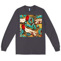 Smoke hand and nail polish with turquoise gemstone and leopard seamless patt Long Sleeve Tee - BundleAndBundleShop
