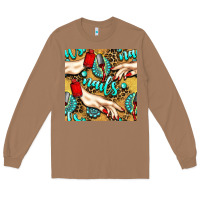 Toasted Coconut hand and nail polish with turquoise gemstone and leopard seamless patt Long Sleeve Tee - BundleAndBundleShop