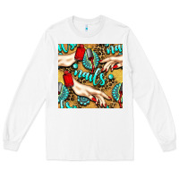 White hand and nail polish with turquoise gemstone and leopard seamless patt Long Sleeve Tee - BundleAndBundleShop
