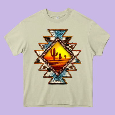 Cowhide Leopard Sunset Aztec Heavy Core Tee Designed By Jahusdesignshop