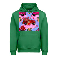 Emerald valentines day truck and cupid in the sky seamless pattern Urban Hoodie - BundleAndBundleShop