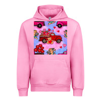 Fuchsia Pink valentines day truck and cupid in the sky seamless pattern Urban Hoodie - BundleAndBundleShop