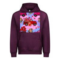 Mauve Wine valentines day truck and cupid in the sky seamless pattern Urban Hoodie - BundleAndBundleShop