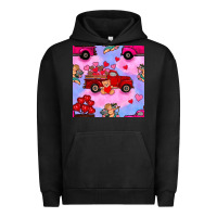 Pigment Black valentines day truck and cupid in the sky seamless pattern Urban Hoodie - BundleAndBundleShop