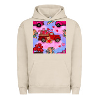 Pigment French Oak valentines day truck and cupid in the sky seamless pattern Urban Hoodie - BundleAndBundleShop