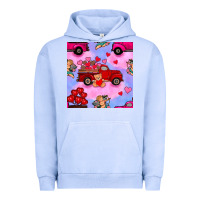 Pigment Grape Ice valentines day truck and cupid in the sky seamless pattern Urban Hoodie - BundleAndBundleShop