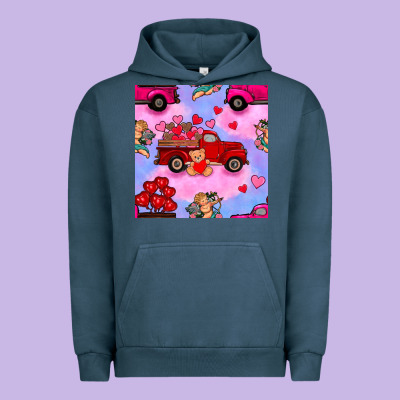 Valentines Day Truck And Cupid In The Sky Seamless Pattern Urban Hoodie Designed By Bundleandbundleshop
