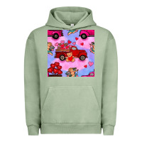 Pigment Oil Green valentines day truck and cupid in the sky seamless pattern Urban Hoodie - BundleAndBundleShop