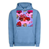 Pigment Pebble Blue valentines day truck and cupid in the sky seamless pattern Urban Hoodie - BundleAndBundleShop