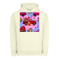 Pigment Pistachio valentines day truck and cupid in the sky seamless pattern Urban Hoodie - BundleAndBundleShop