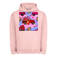 Pigment Salmon valentines day truck and cupid in the sky seamless pattern Urban Hoodie - BundleAndBundleShop