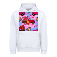 White valentines day truck and cupid in the sky seamless pattern Urban Hoodie - BundleAndBundleShop