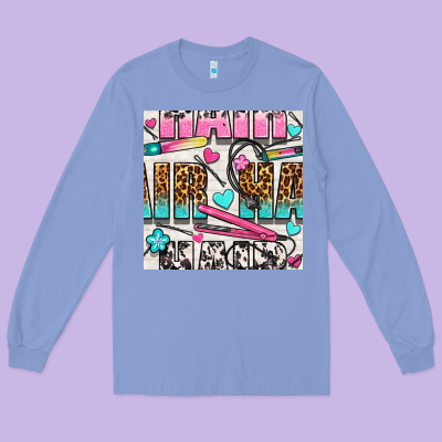 Leopard And Cowhide Hair And Curling Iron With Hearts And Flowers Seam Long Sleeve Tee Designed By Bundleandbundleshop