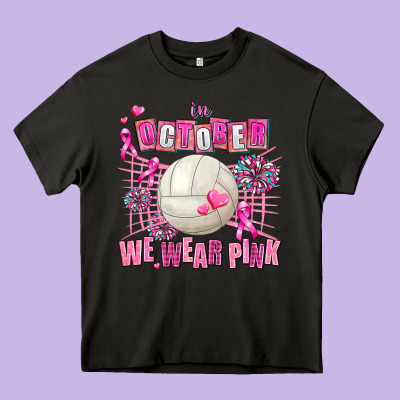In October We Wear Pink Volleyball Heavy Core Tee Designed By Adodesignshop