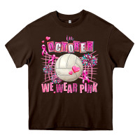 Chocolate Brown in october we wear pink volleyball Heavy Core Tee - AdoDesignShop